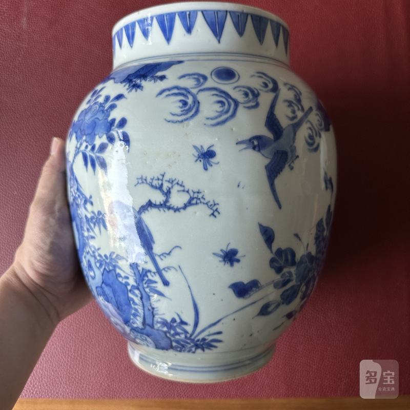 明崇祯 青花花鸟纹莲子罐 - 图16